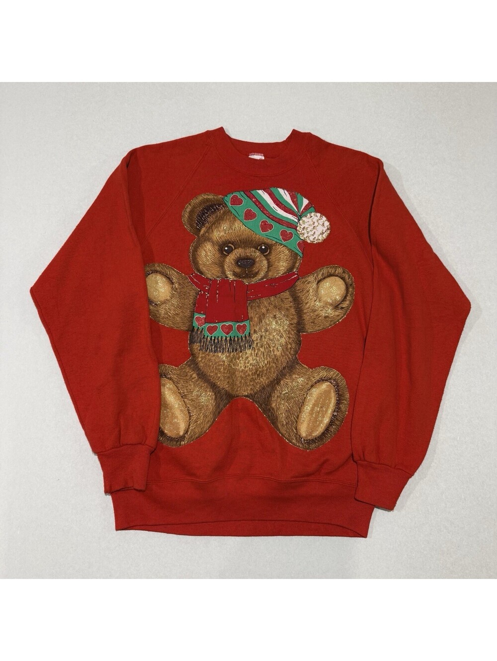 Vintage Teddy Bear Christmas AOP Sweatshirt Size L Made In USA Men’s